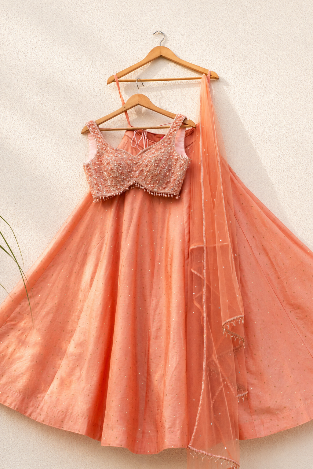 PEACH STONEWORK LEHENGA WITH PEACH SEQUIN BLOUSE SET