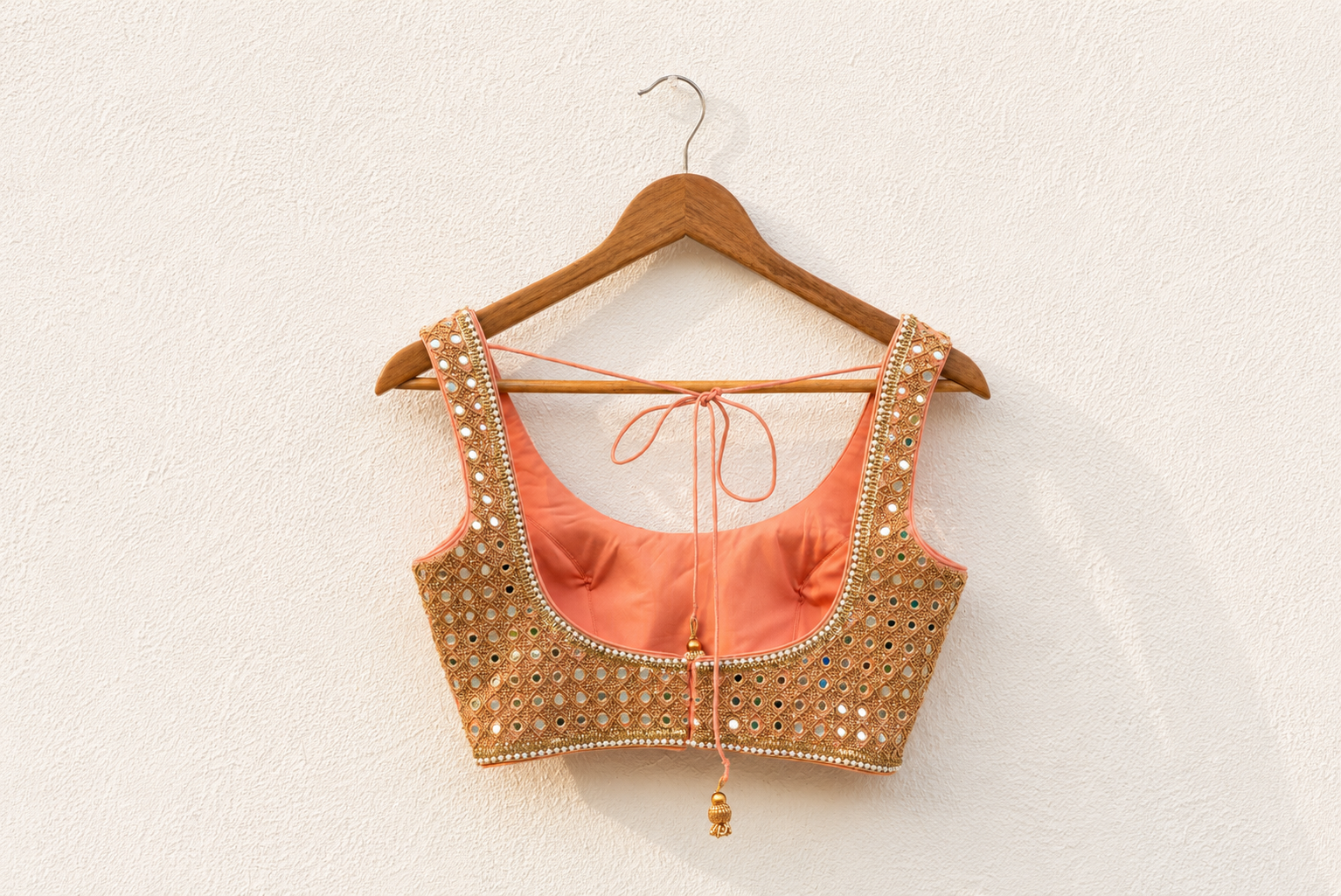 MULTICOLOUR LEHENGA WITH PEACH MIRROR BLOUSE SET