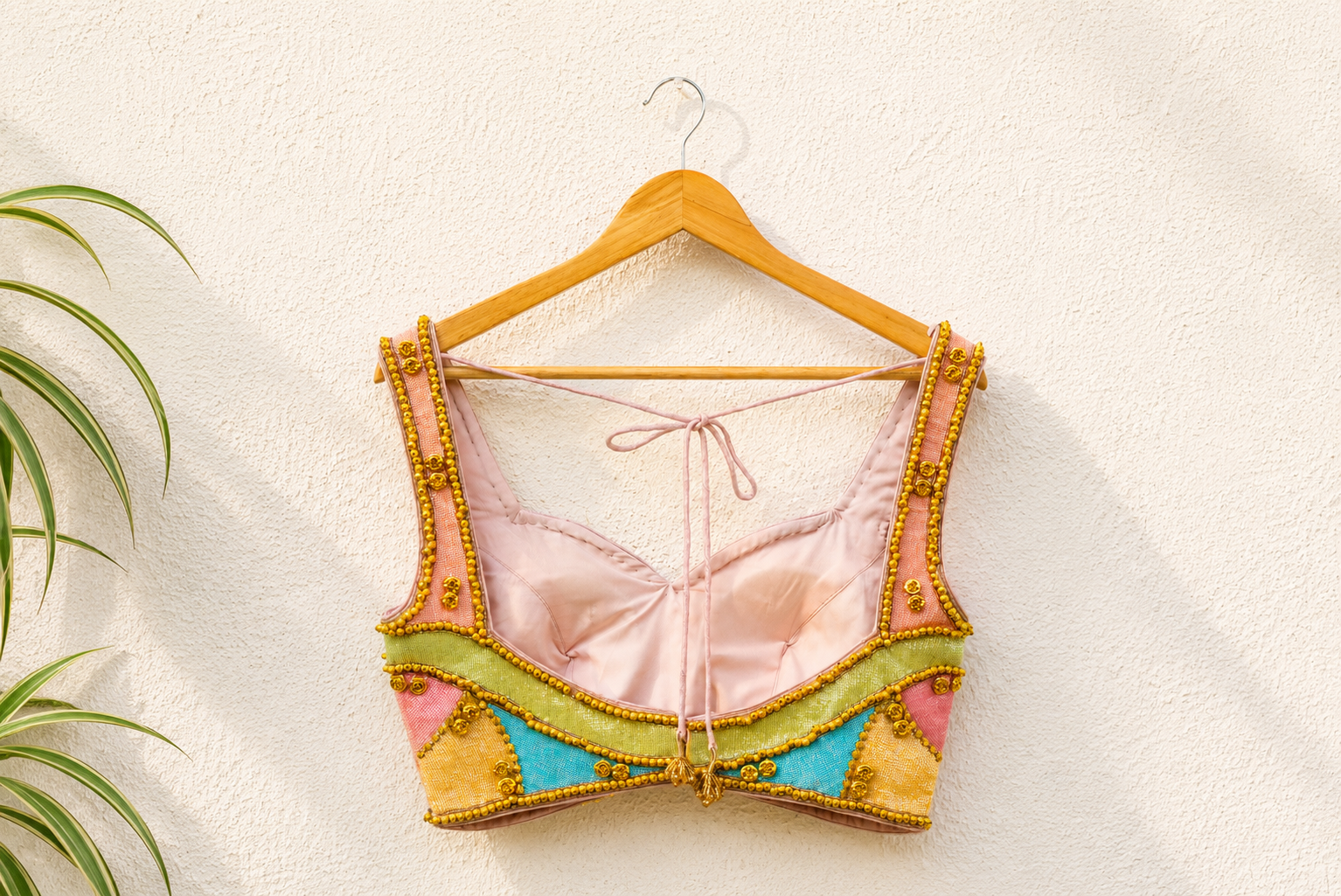 PINK ORGANZA LEHENGA WITH MULTICOLOUR CUTDANA BLOUSE