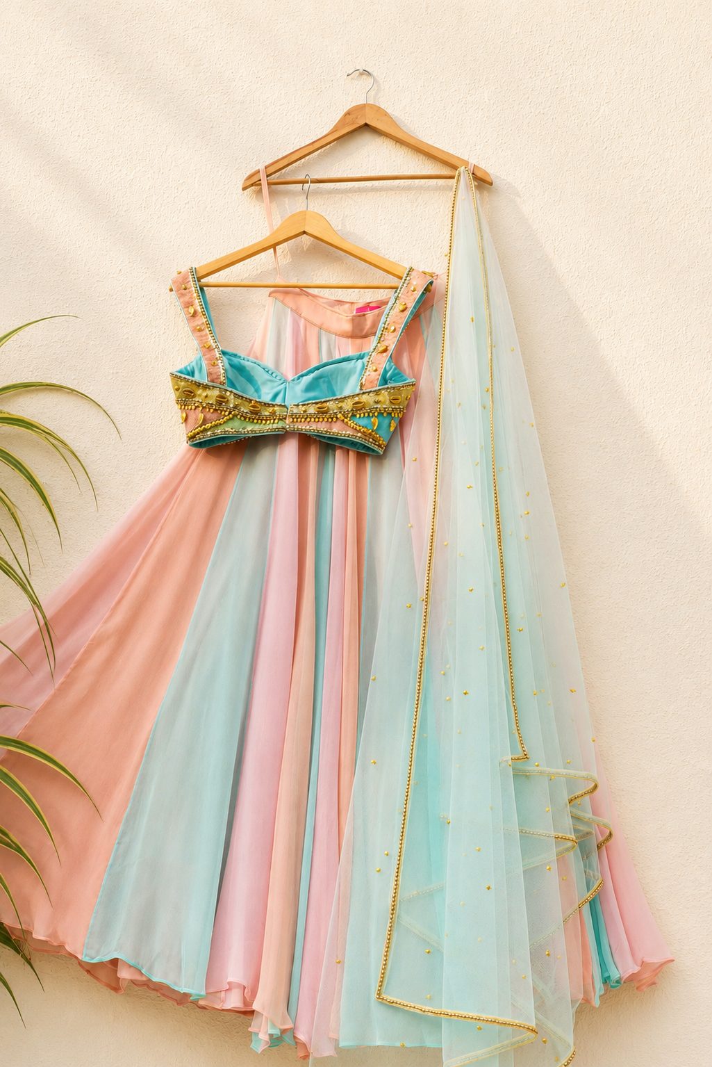 MULTICOLOUR LEHENGA WITH MULTICOLOUR CUTDANA BLOUSE SET