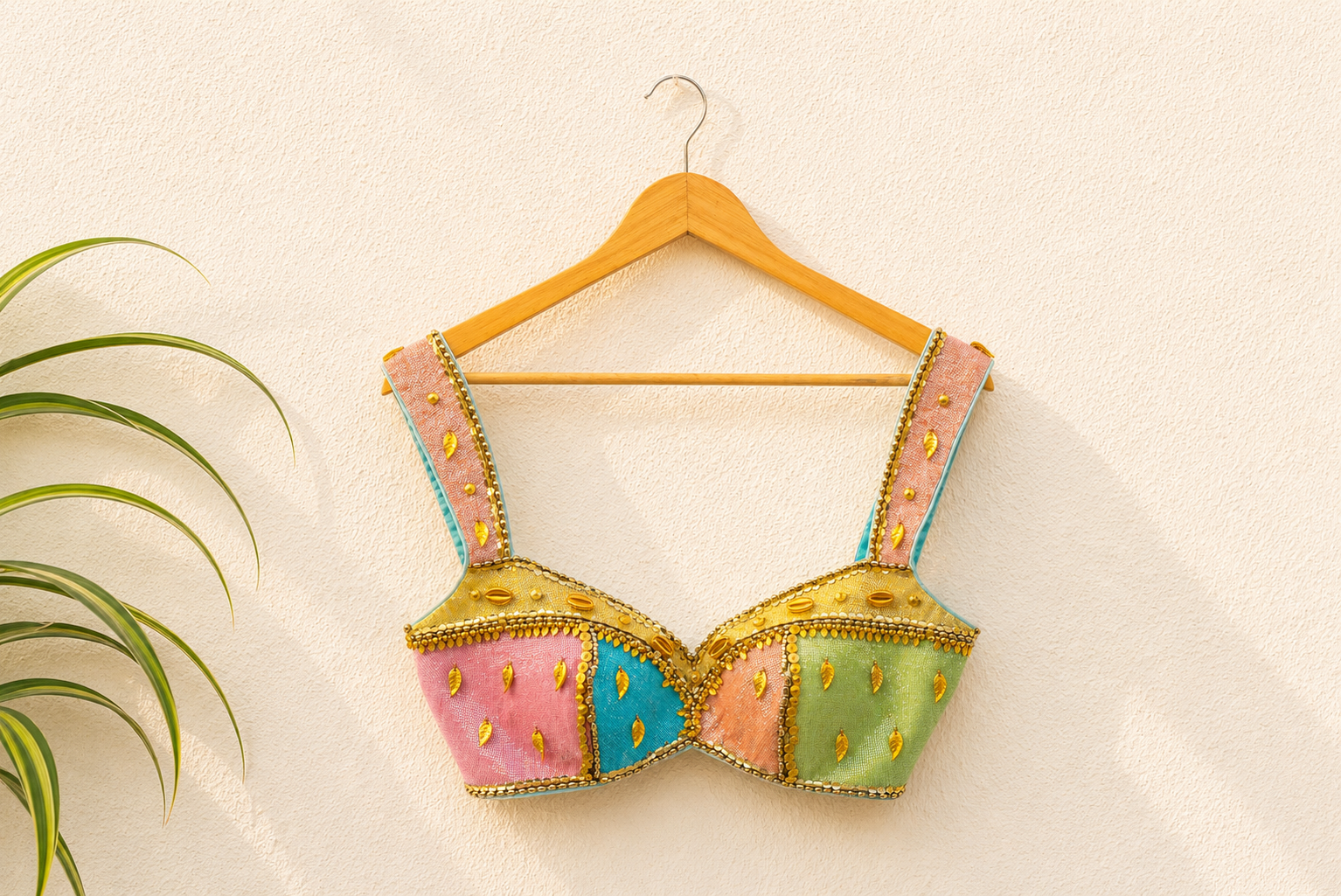 MULTICOLOUR LEHENGA WITH MULTICOLOUR CUTDANA BLOUSE SET
