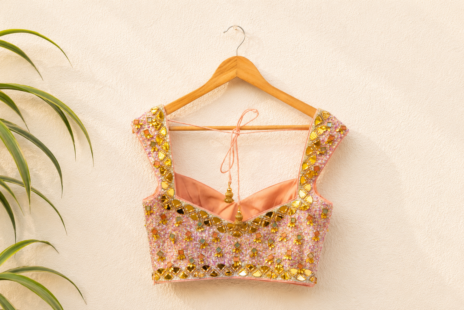 MULTICOLOUR LEHENGA WITH PEACH AND LILAC SEQUENCE BLOUSE SET