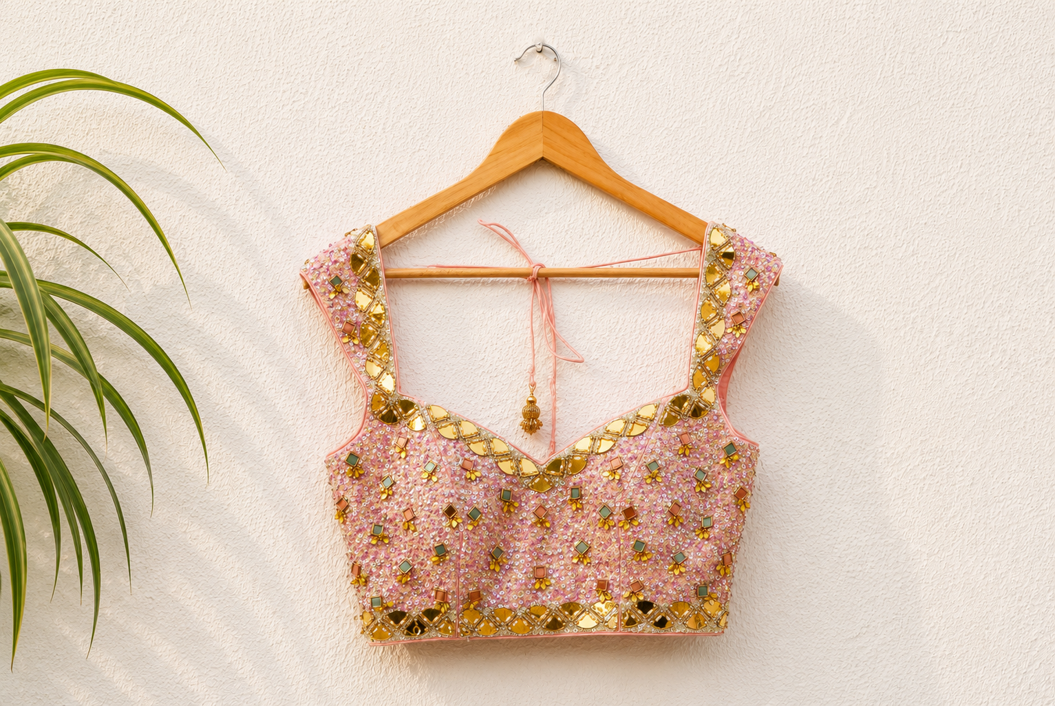 PEACH AND LAVENDER SEQUENCE BLOUSE WITH PEACH PALLAZO