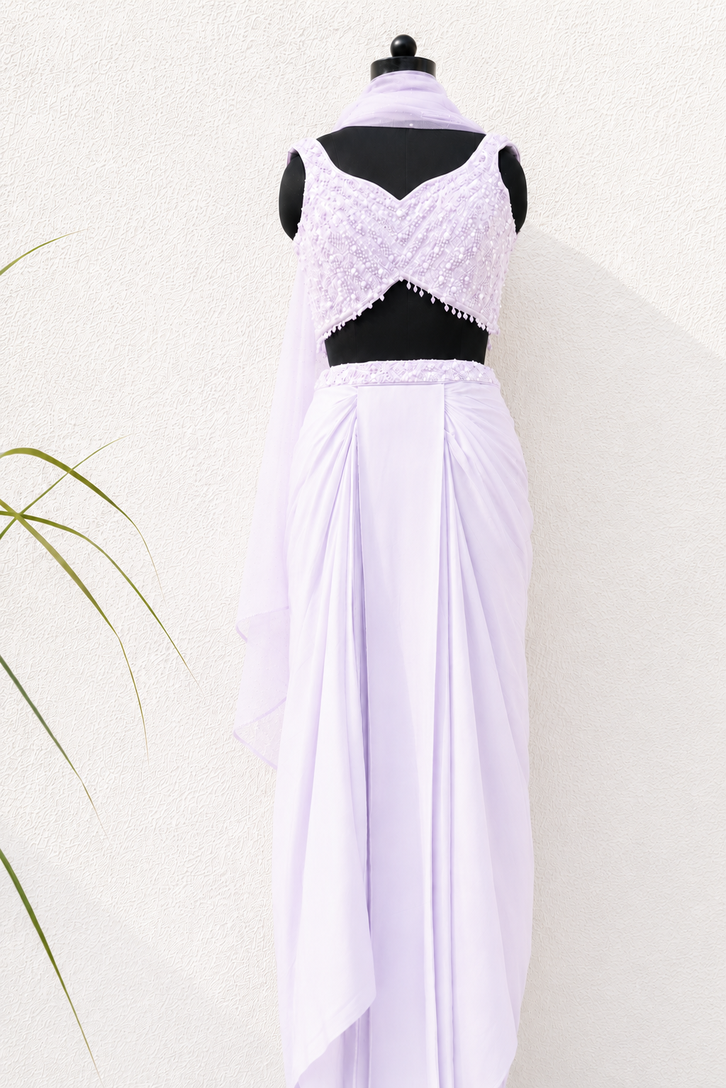 LILAC SEQUIN AND PEARL BLOUSE WITH PLEATED SKIRT AND DUPATTA