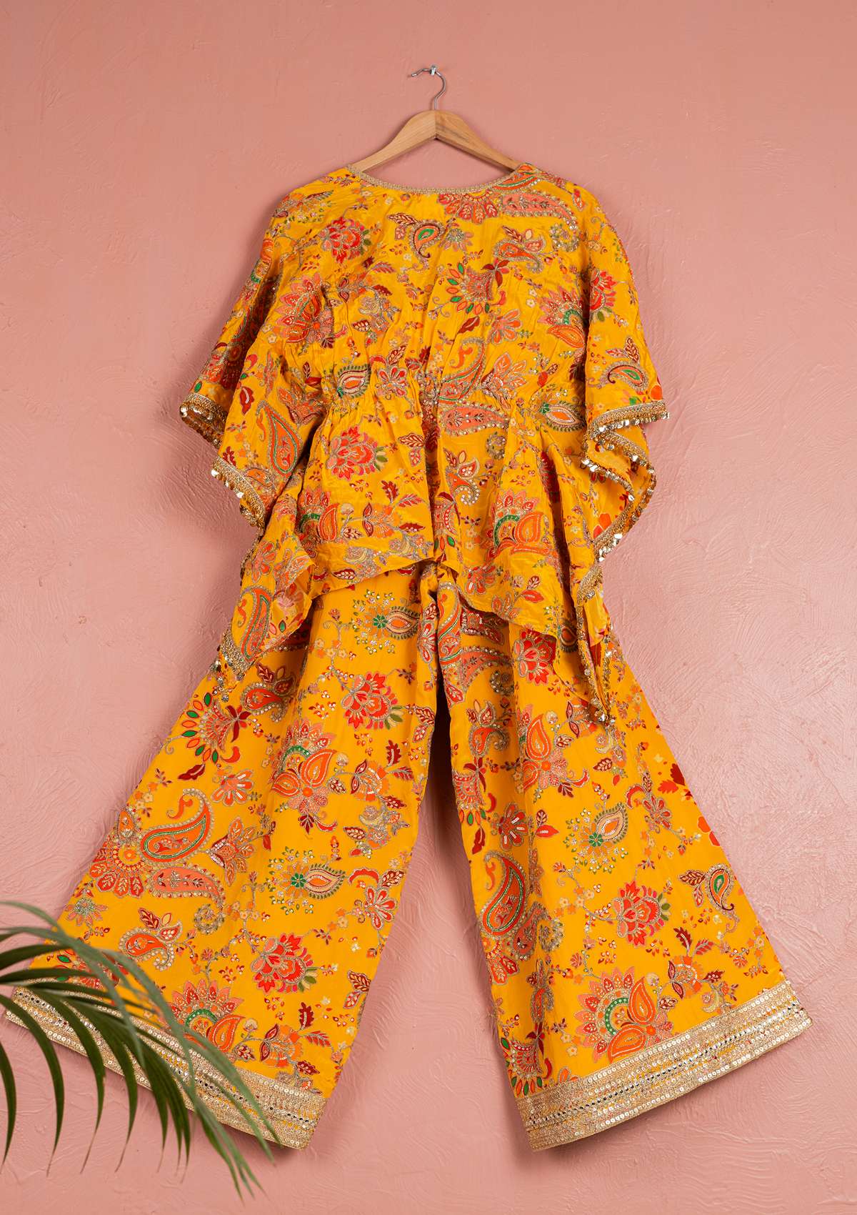 YELLOW BLOOM PRINTED CAPE  SET