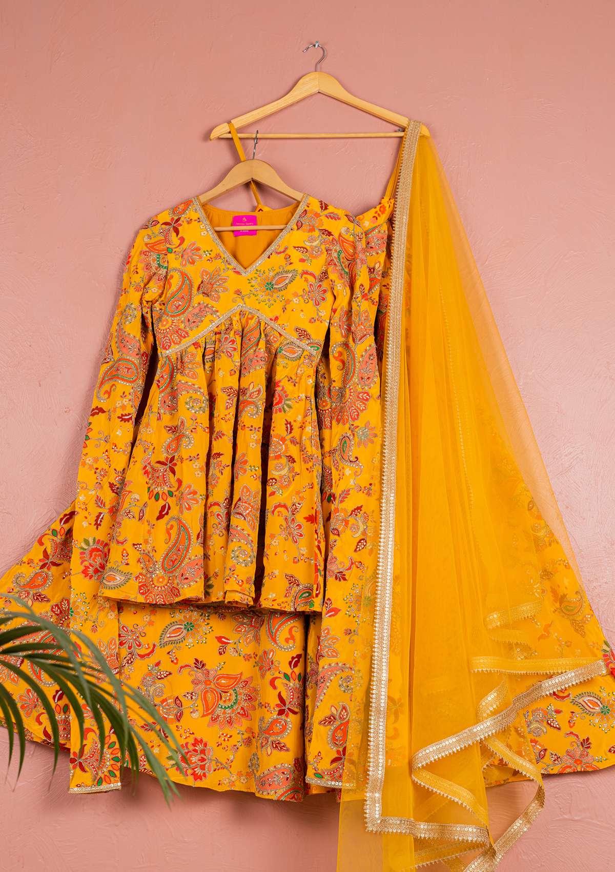 YELLOW BLOOM PRINTED KURTA SHARARA  SET