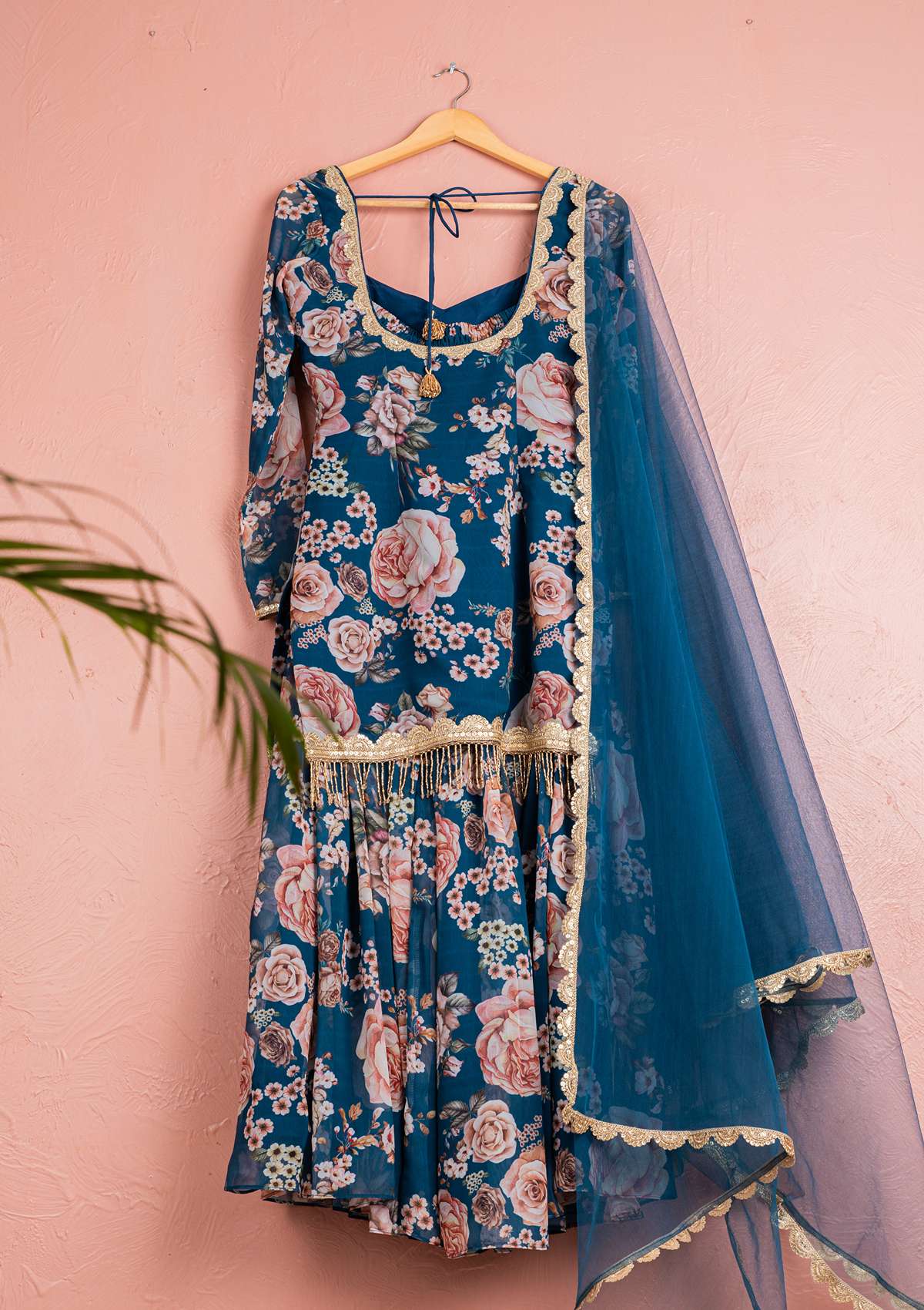 BAHAMA BLUE FLORAL SHARARA WITH KURTA SET