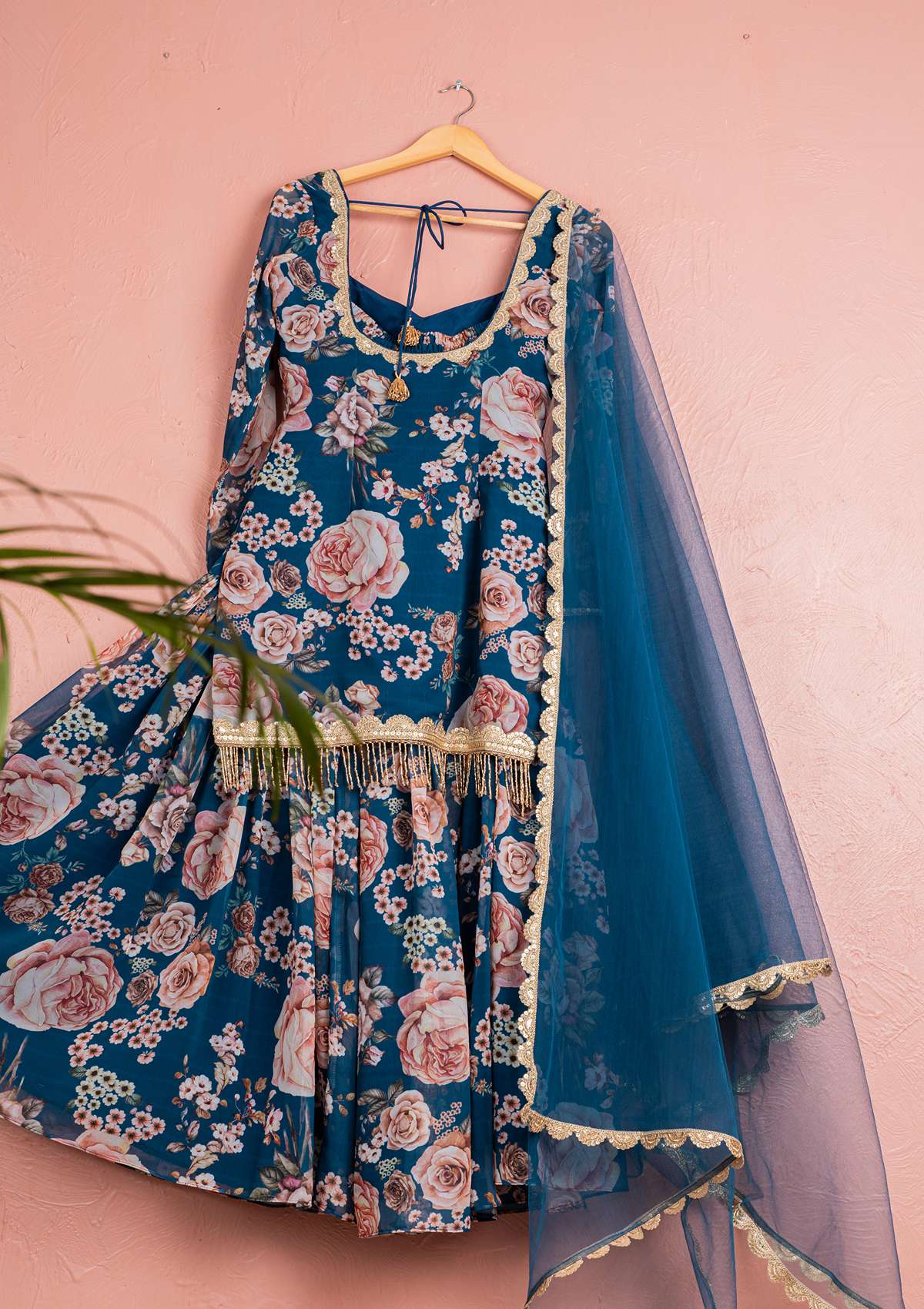 BAHAMA BLUE FLORAL SHARARA WITH KURTA SET