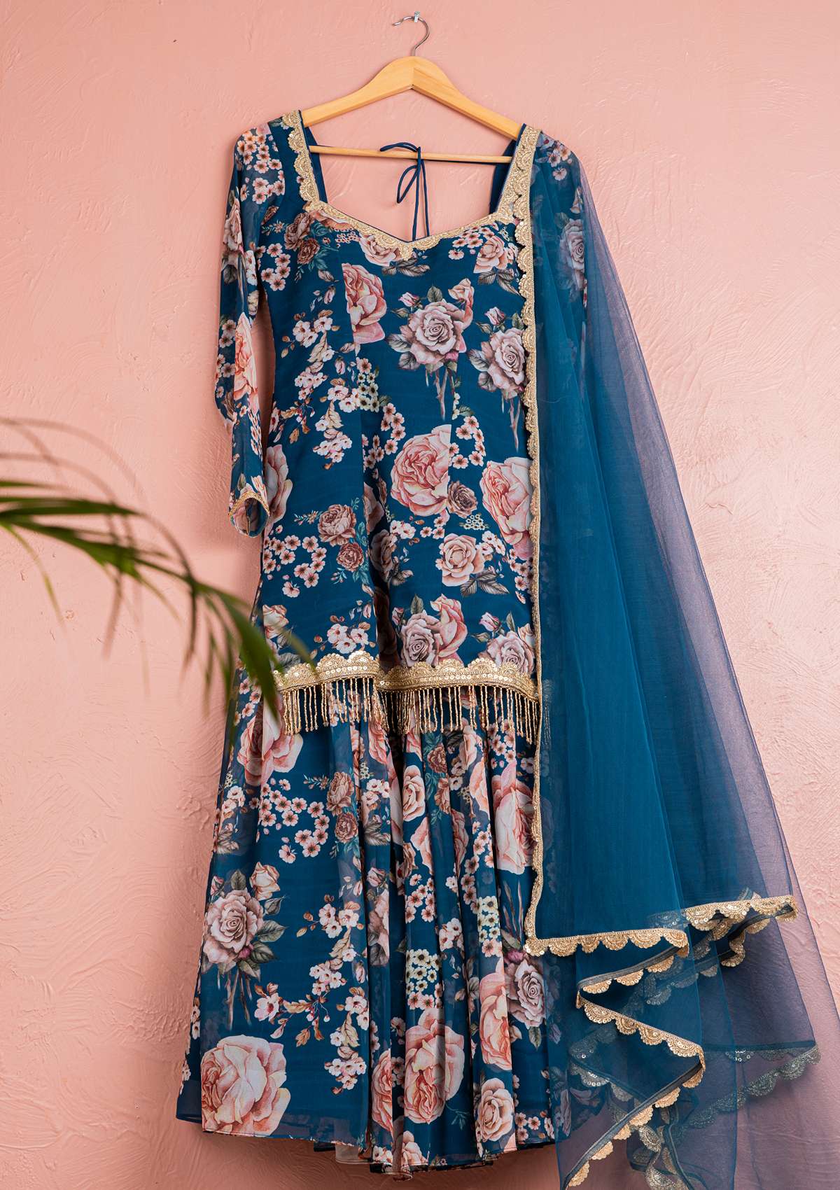 BAHAMA BLUE FLORAL SHARARA WITH KURTA SET