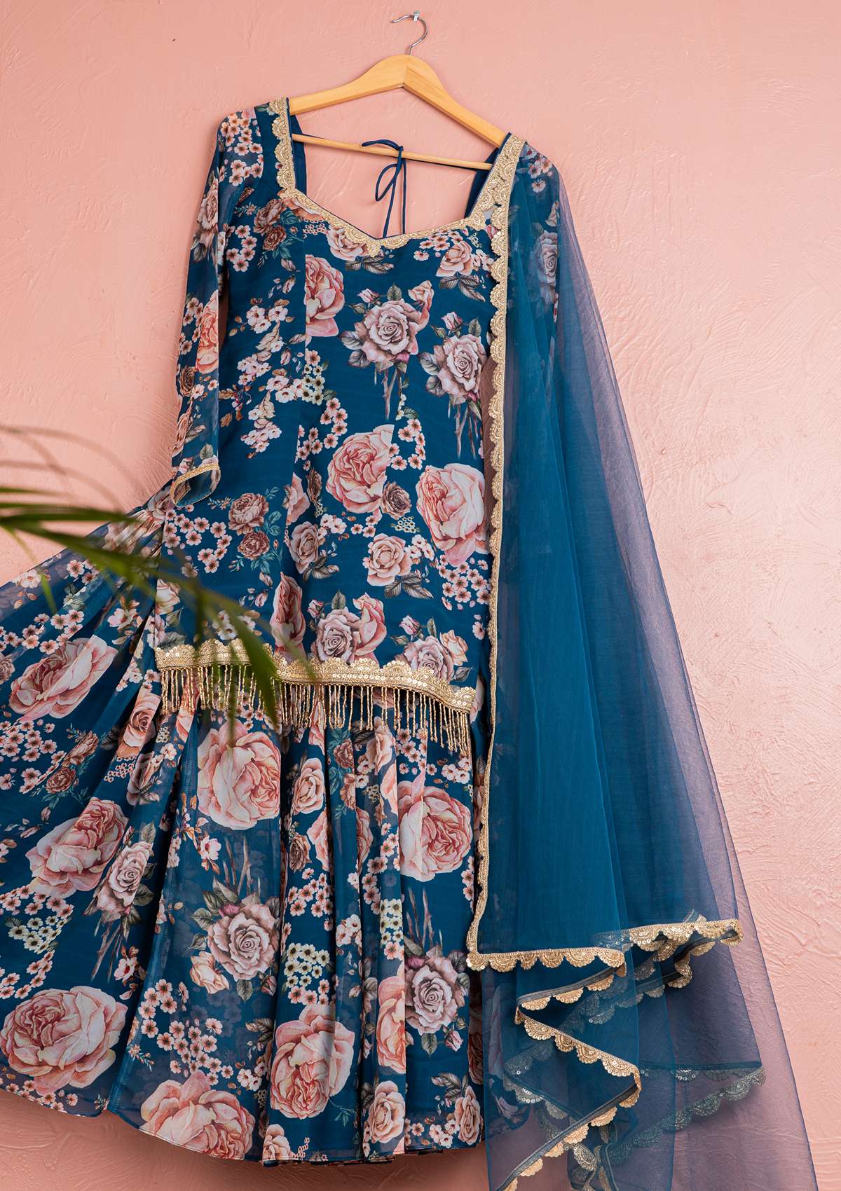 BAHAMA BLUE FLORAL SHARARA WITH KURTA SET