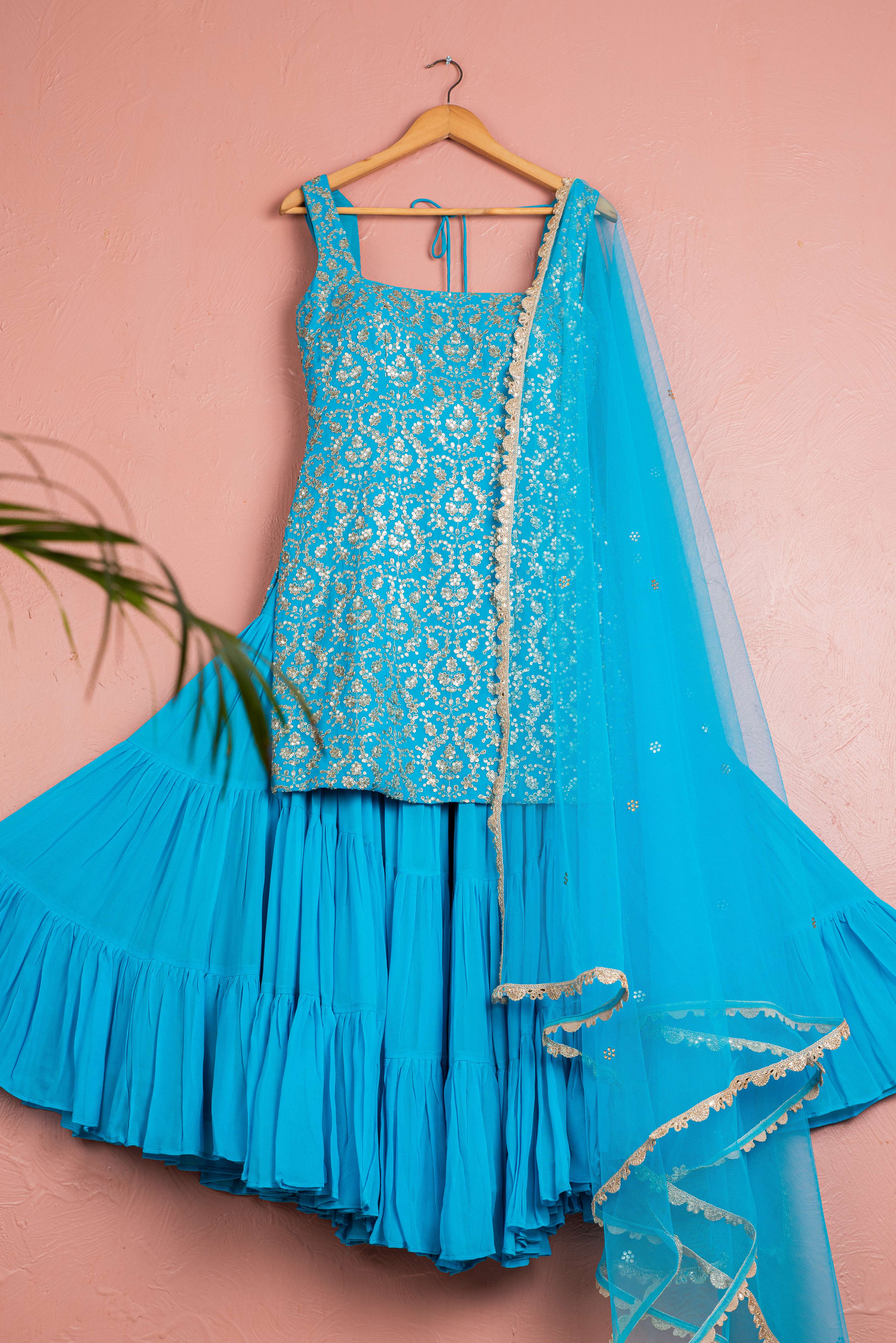 CAPRI BLUE SEQUIN SHARARA SET