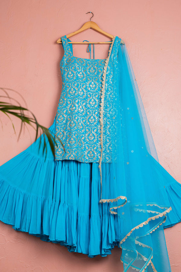 CAPRI BLUE SEQUIN SHARARA SET