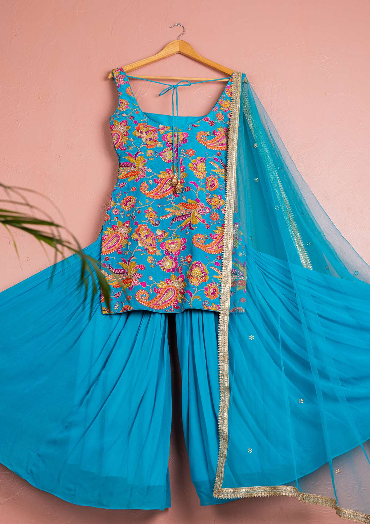 CERULEAN BLUE FLORAL BLOOM SHARARA SET