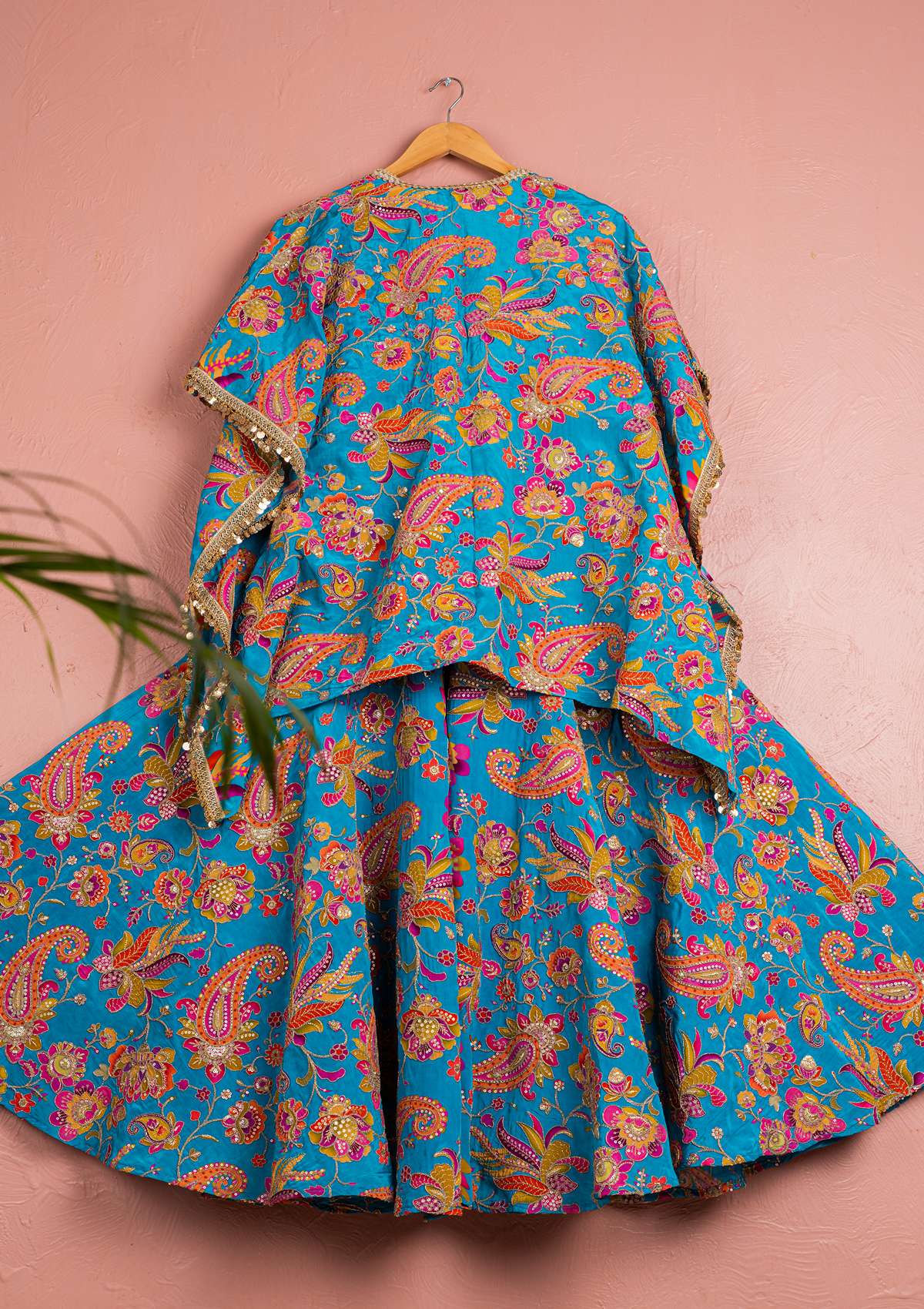 CERULEAN BLUE FLORAL BLOOM CAPE PALLAZO SET