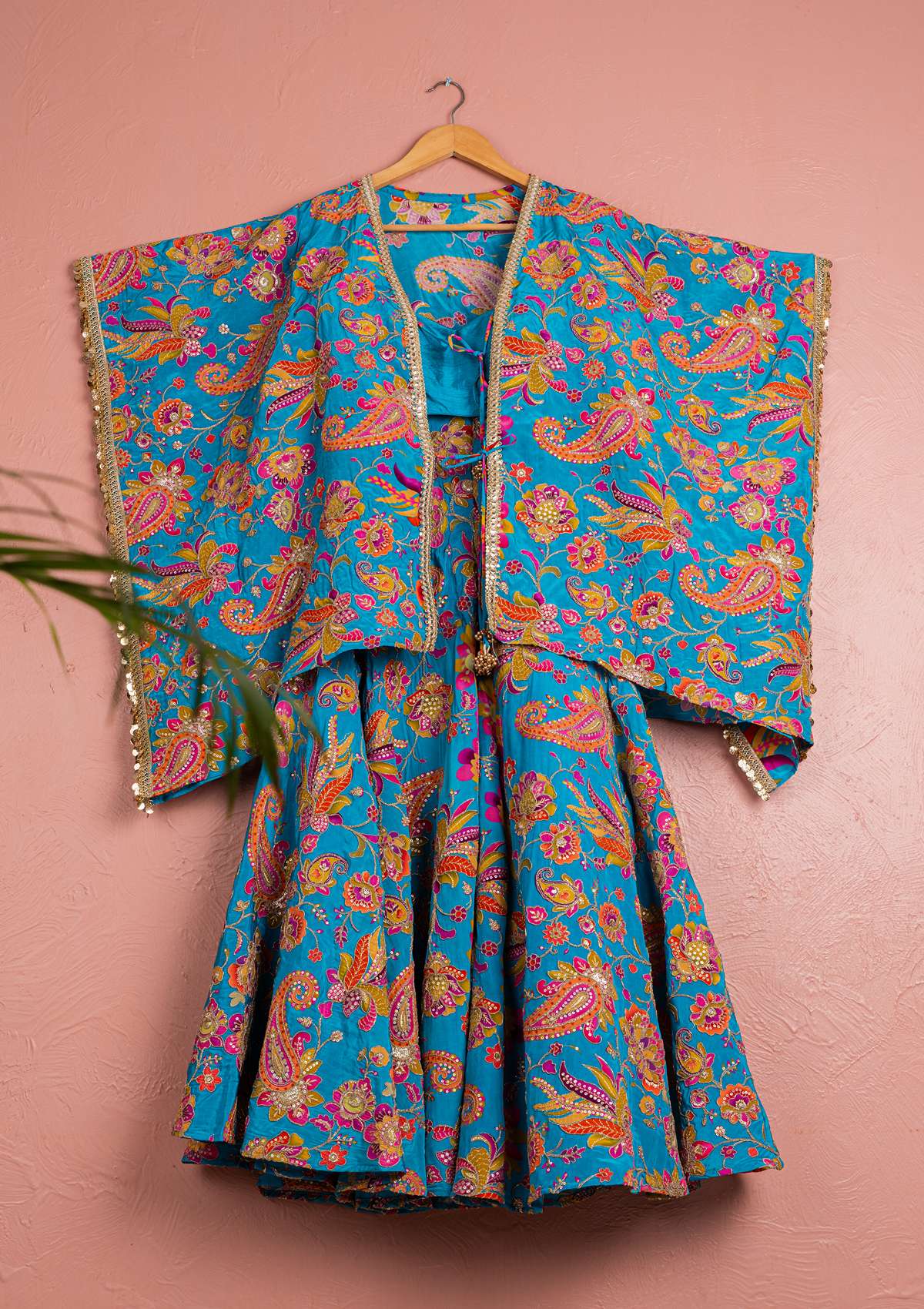 CERULEAN BLUE FLORAL BLOOM CAPE PALLAZO SET