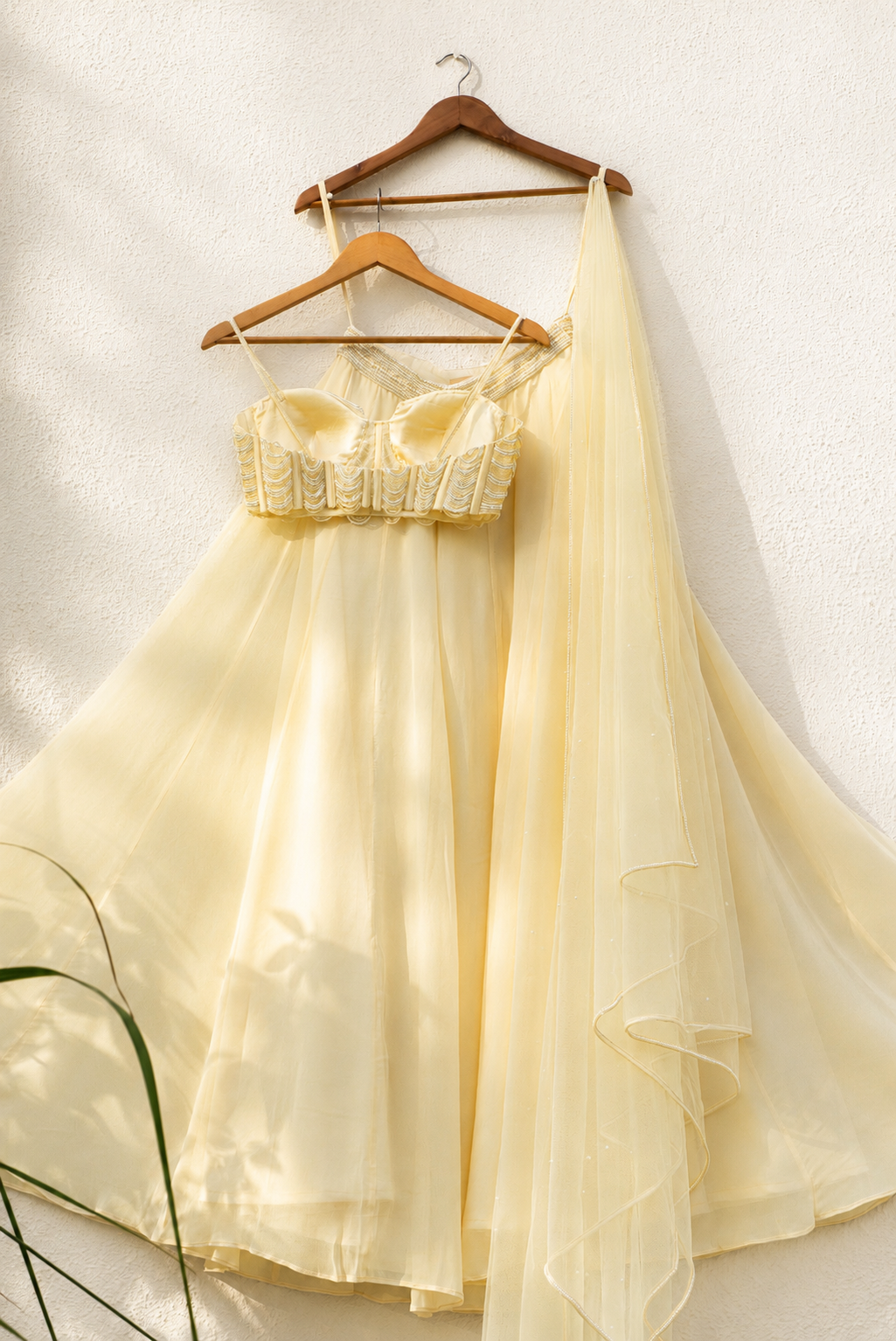 BUTTER YELLOW PEARL AND CUTDANA BLOUSE WITH GOERGETTE SHARARA