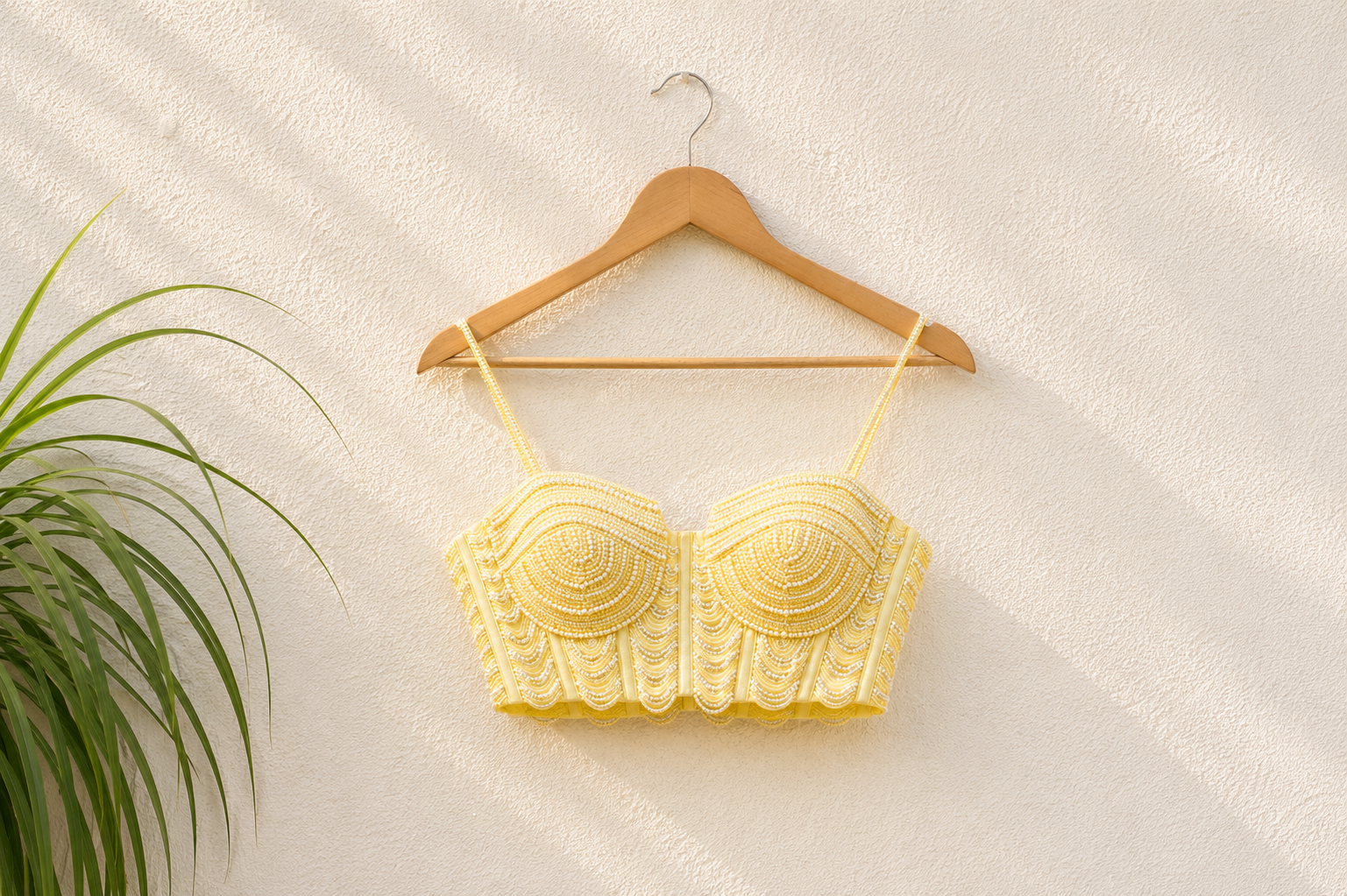 BUTTER YELLOW PEARL AND CUTDANA BLOUSE WITH GOERGETTE SHARARA