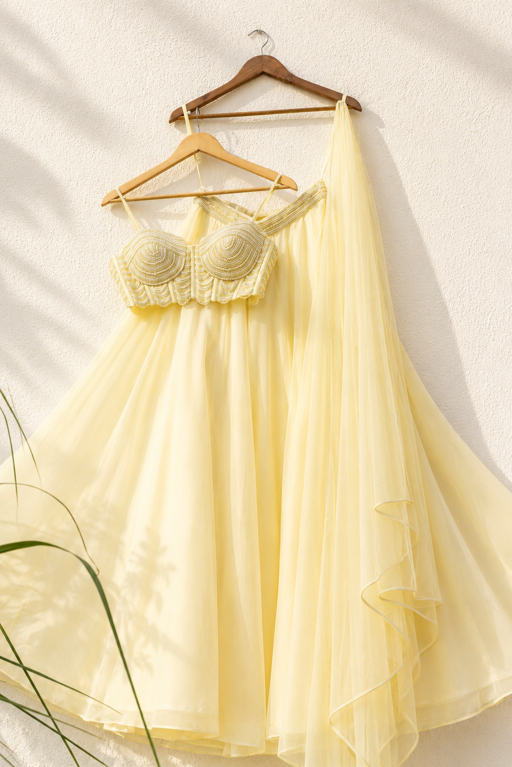 BUTTER YELLOW PEARL AND CUTDANA BLOUSE WITH GOERGETTE SHARARA