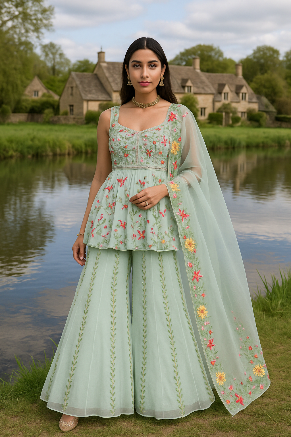 MINT GREEN HUMMING BIRD SHARARA SET