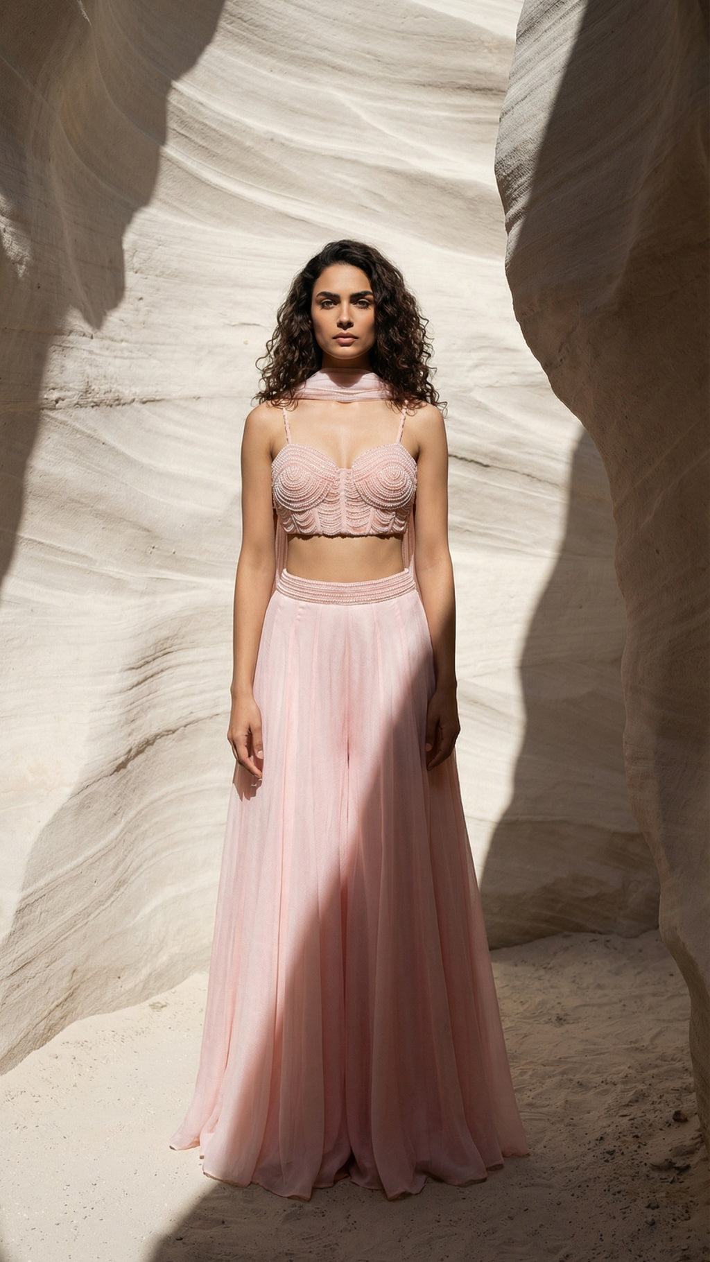 BABY PINK PEARL AND CUTDANA BLOUSE WITH GOERGETTE SHARARA