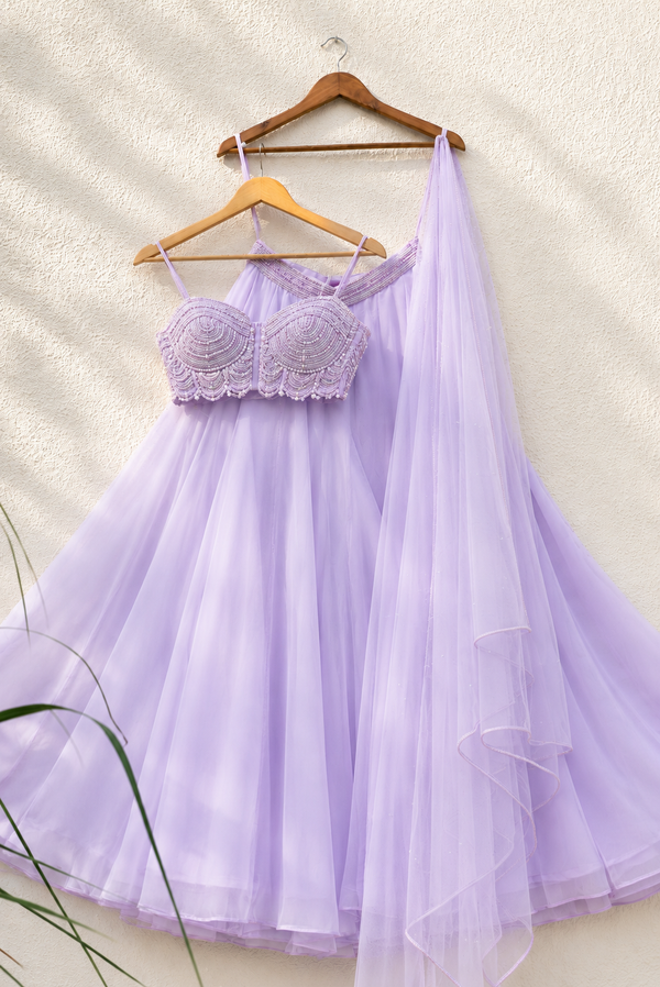 LILAC PEARL AND CUTDANA BLOUSE WITH GOERGETTE SHARARA